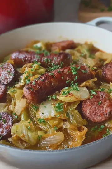 Slow Cooker 4 Ingredient Beef Sausage and Cabbage