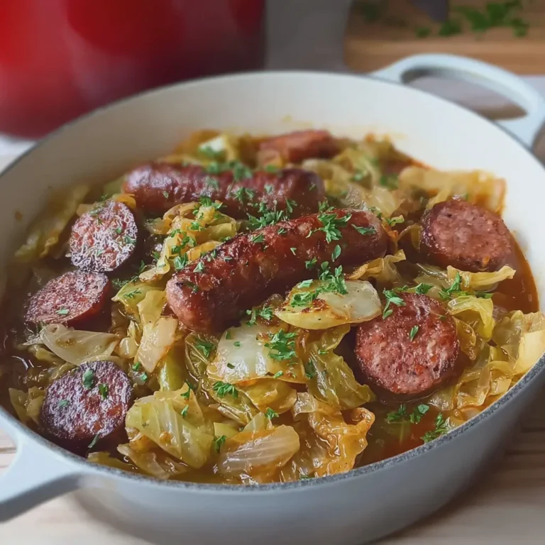 Slow Cooker 4 Ingredient Beef Sausage and Cabbage