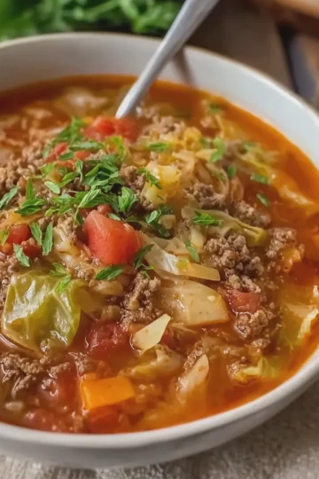 Homestyle Beef and Tender Cabbage Roll Soup