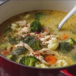 Hearty Chicken, Broccoli and Cauliflower Soup