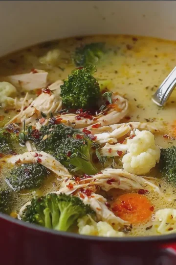 Hearty Chicken, Broccoli and Cauliflower Soup