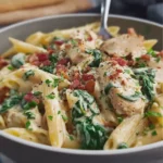 Creamy Chicken Pasta with Turkey Bacon and Spinach