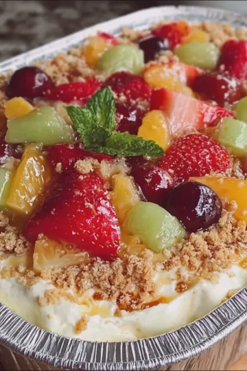 Cheesecake Fruit Salad In Tin Foil Tray