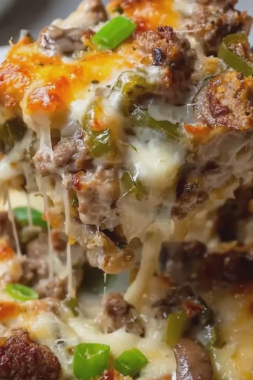 High Protein Low Carb Philly Cheesesteak Casserole