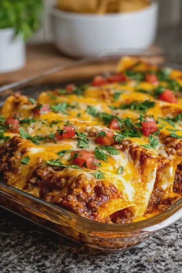 Cheesy Beef Enchiladas Bake