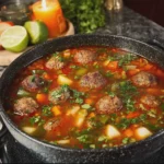 Mexican Albóndigas Soup with Beef Meatballs and Vegetables