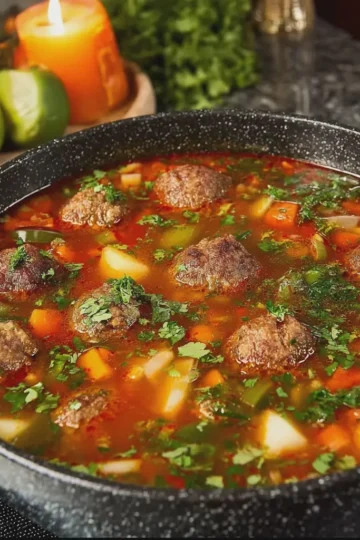 Mexican Albóndigas Soup with Beef Meatballs and Vegetables