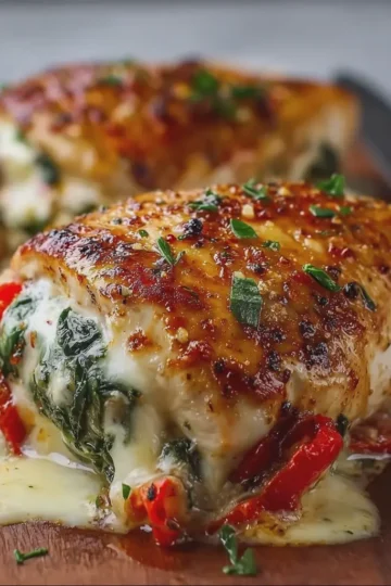 Chicken Breast Stuffed with Red Pepper, Spinach and Mozzarella