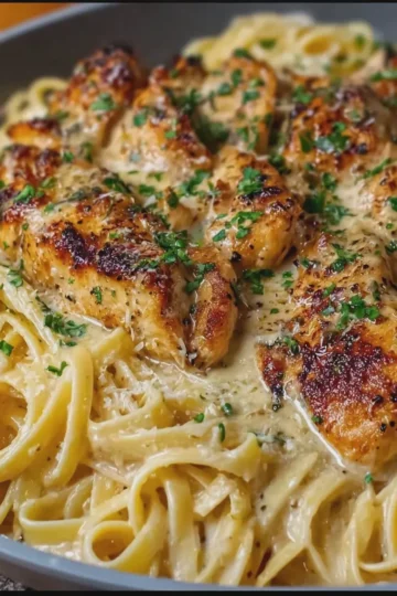 Garlic Butter Chicken with Creamy Linguine