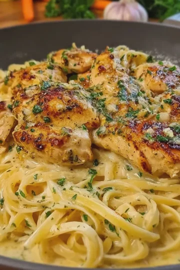 Garlic Butter Chicken with Creamy Linguine