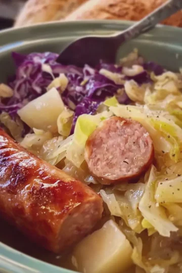 Slow Cooker Sausage and Cabbage Easy 4 Ingredient Delight