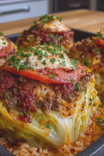 Stuffed Cabbage Ring with Beef and Rice