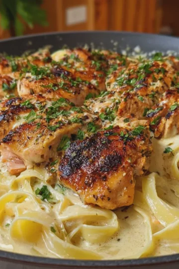 Garlic Butter Chicken with Creamy Linguine