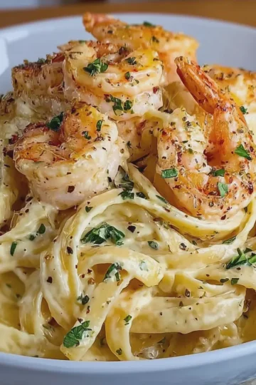 Creamy Garlic Butter Shrimp Fettuccine Alfredo