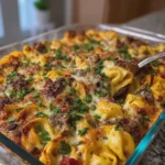 Golden Cheese Steak Tortellini Casserole
