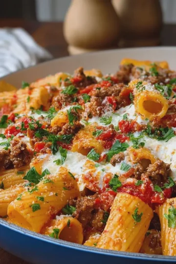 Creamy Ricotta Tomato Beef Rigatoni
