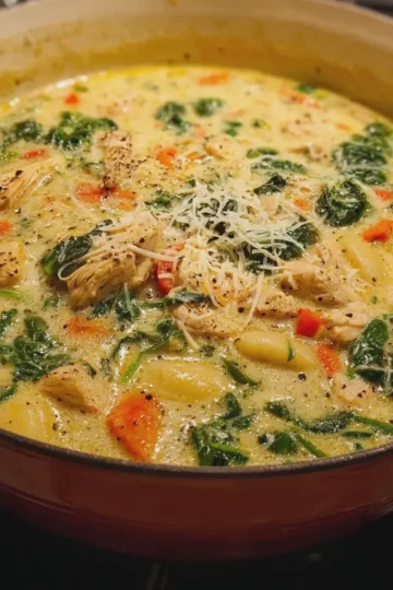 Creamy Chicken Gnocchi Soup with Spinach and Parmesan