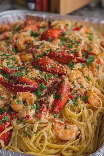 Seafood Pasta with Crawfish, Crab, and Shrimp