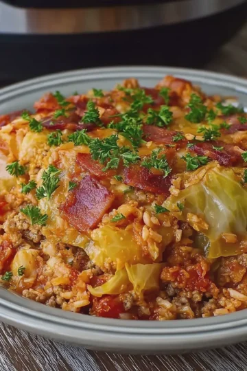 Crockpot Cabbage Roll Casserole with Turkey Bacon