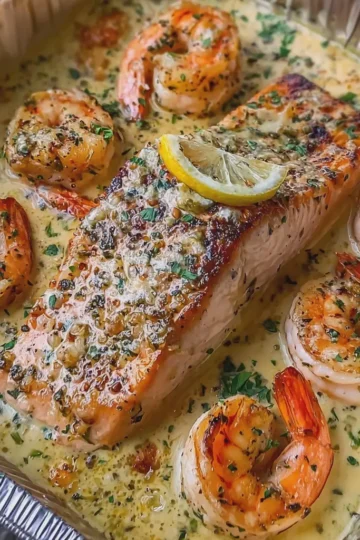 Creamy Garlic Butter Salmon and Shrimp