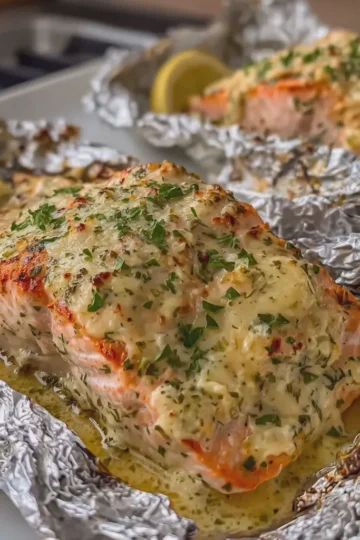 Creamy Garlic Herb Seafood Foil Packs with Salmon
