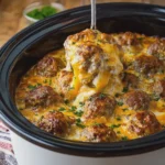 Slow Cooker Cheesy Meatball Potato Bake