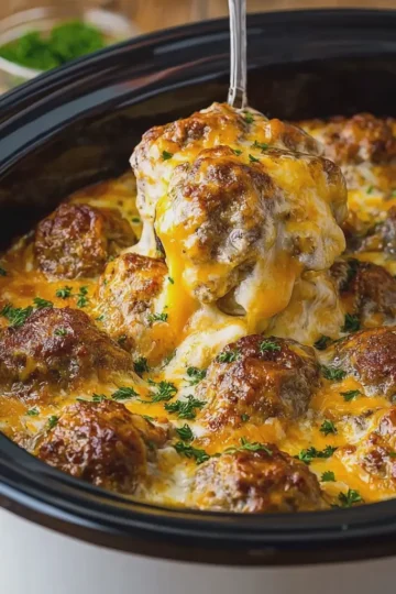 Slow Cooker Cheesy Meatball Potato Bake