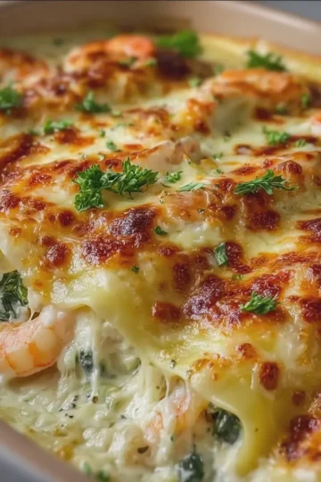 Cheesy Shrimp Filled Cannelloni Bake
