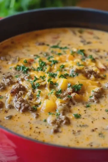 Creamy Cowboy Soup with Ground Beef and Cheese