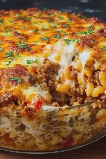 Baked Pasta Casserole with Ground Beef and Cheese