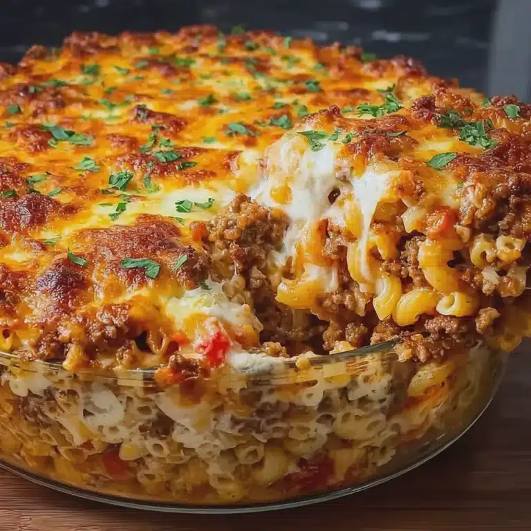 Baked Pasta Casserole with Ground Beef and Cheese