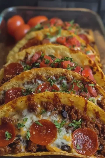 Pizza Tacos with Ground Beef and Pepperoni