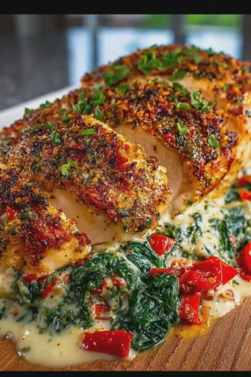 Spinach and Red Pepper Stuffed Chicken Breast