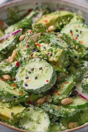 Creamy Crunchy Cucumber and Avocado Salad