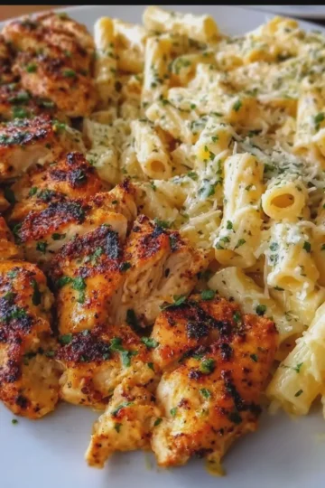Garlic Butter Cajun Chicken with Mozzarella Parmesan Penne