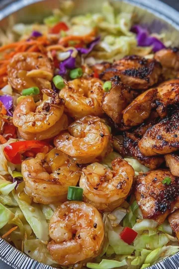 Hibachi Chicken and Shrimp Cabbage Bowl