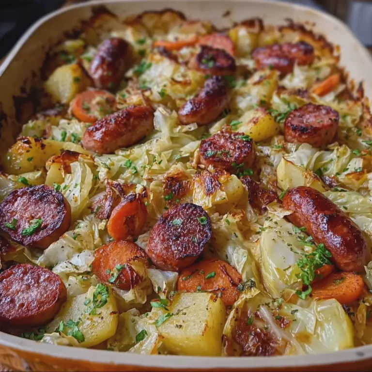 Potato Beef Sausage and Cabbage Bake