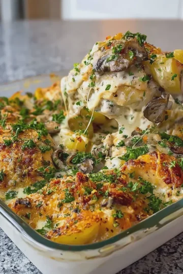 Creamy Chicken Potato Bake with Mushroom Sauce