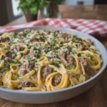 Creamy Italian Beef Linguine with Mozzarella Parmesan Sauce