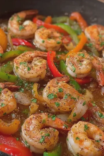 Garlic Butter Seafood Skillet with Shrimp, Peppers and Onions