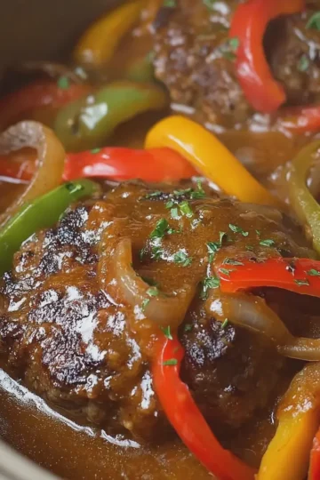 Slow Cooker Salisbury Steak with Peppers Onion Gravy