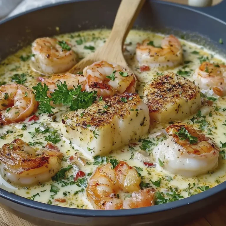 Creamy Garlic Shrimp and Cod Seafood Skillet