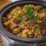 Seafood Dirty Rice with Turkey Bacon and Chicken Ham