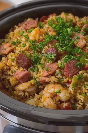 Seafood Dirty Rice with Turkey Bacon and Chicken Ham