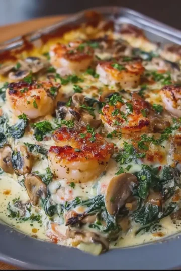 Creamy Seafood, Spinach and Mushroom Low-Carb Bake