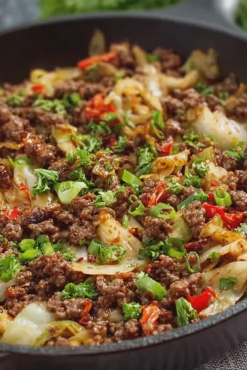 Sticky Ground Beef and Cabbage Skillet