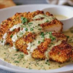 Parmesan Crusted Chicken with Creamy Garlic Sauce