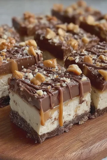 No-Bake Snickers Cheesecake Bars