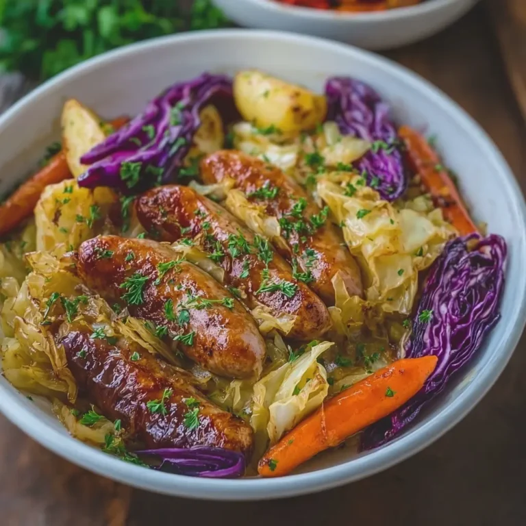 4 Ingredient Slow Cooker Beef Sausage and Cabbage