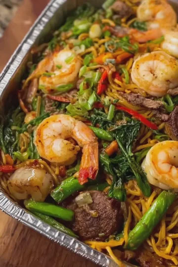 Surf and Turf Shrimp Noodle Stir-Fry